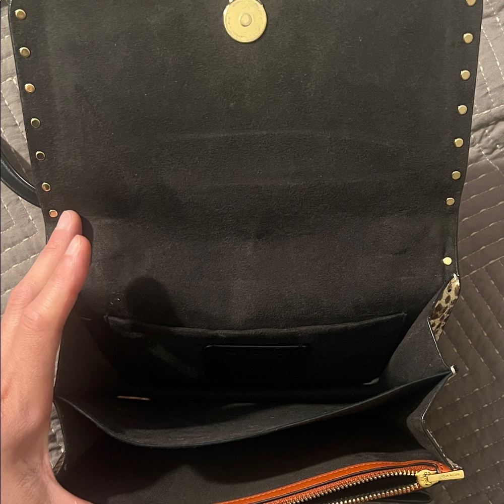 Coach Black and Tan Crossbody Bag with Gold Chain